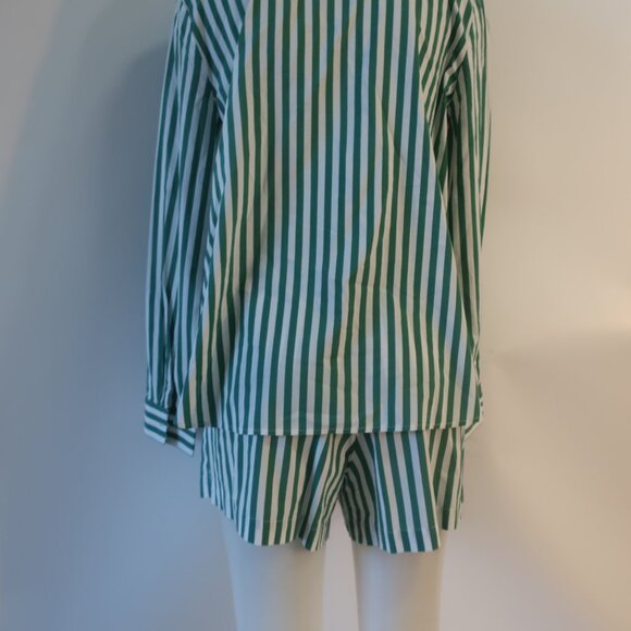Women Splendid x Cella Jane White Green Stripe 2 PC- Set  Collared Top/S Short/M - Picture 12 of 16